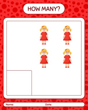 Oyuncak bebekle kaç tane sayma oyunu. Anaokulu öğrencilerinin çalışma listesi, çocukların faaliyet listesi.