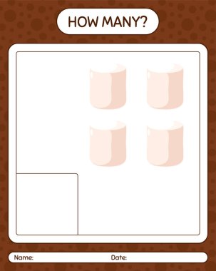 Marshmallow 'la kaç tane sayma oyunu. Anaokulu öğrencilerinin çalışma listesi, çocukların faaliyet listesi.