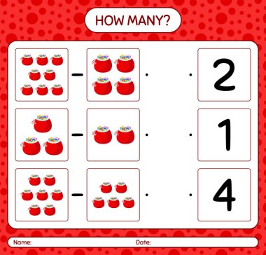 Noel Baba 'nın çantasında kaç tane sayma oyunu var? Anaokulu öğrencilerinin çalışma listesi, çocukların faaliyet listesi.