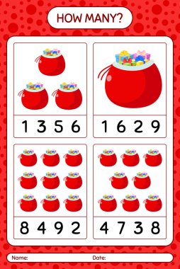 Noel Baba 'nın çantasında kaç tane sayma oyunu var? Anaokulu öğrencilerinin çalışma listesi, çocukların faaliyet listesi.