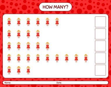 Oyuncak bebekle kaç tane sayma oyunu. Anaokulu öğrencilerinin çalışma listesi, çocukların faaliyet listesi.