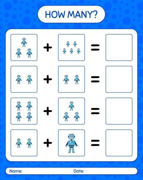 How Many Counting Game Robot Toy Worksheet Preschool Kids Kids — Stock Vector