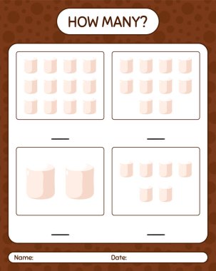 Marshmallow 'la kaç tane sayma oyunu. Anaokulu öğrencilerinin çalışma listesi, çocukların faaliyet listesi.