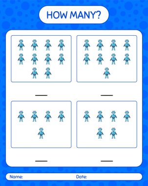 Robot oyuncakla kaç tane sayma oyunu. Anaokulu öğrencilerinin çalışma listesi, çocukların faaliyet listesi.