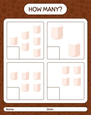 Marshmallow 'la kaç tane sayma oyunu. Anaokulu öğrencilerinin çalışma listesi, çocukların faaliyet listesi.