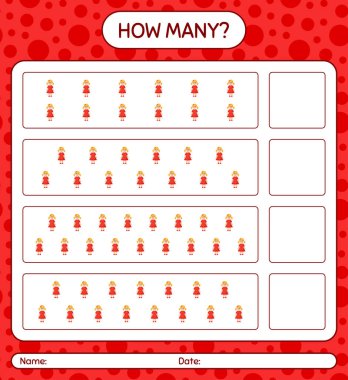 Oyuncak bebekle kaç tane sayma oyunu. Anaokulu öğrencilerinin çalışma listesi, çocukların faaliyet listesi.