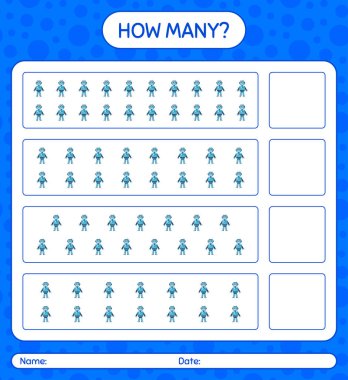 Robot oyuncakla kaç tane sayma oyunu. Anaokulu öğrencilerinin çalışma listesi, çocukların faaliyet listesi.