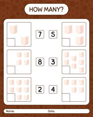 Marshmallow 'la kaç tane sayma oyunu. Anaokulu öğrencilerinin çalışma listesi, çocukların faaliyet listesi.