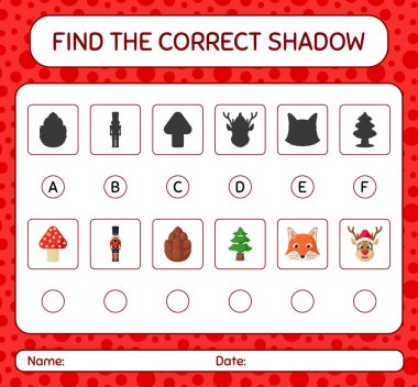 Noel ikonu ile doğru gölgeler oyununu bul. Anaokulu öğrencilerinin çalışma listesi, çocukların faaliyet listesi.