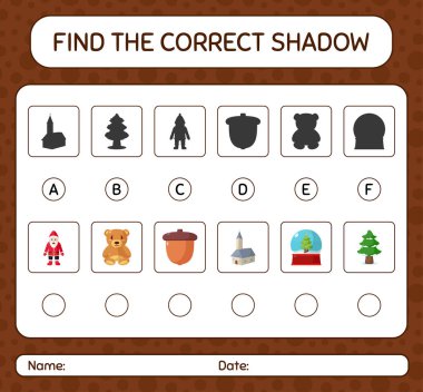 Noel ikonu ile doğru gölgeler oyununu bul. Anaokulu öğrencilerinin çalışma listesi, çocukların faaliyet listesi.