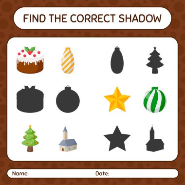 Noel ikonu ile doğru gölgeler oyununu bul. Anaokulu öğrencilerinin çalışma listesi, çocukların faaliyet listesi.