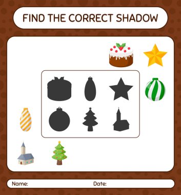 Noel ikonu ile doğru gölgeler oyununu bul. Anaokulu öğrencilerinin çalışma listesi, çocukların faaliyet listesi.