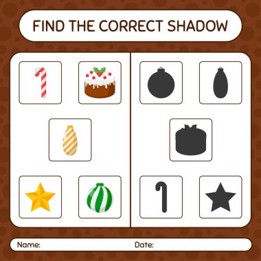 Noel ikonu ile doğru gölgeler oyununu bul. Anaokulu öğrencilerinin çalışma listesi, çocukların faaliyet listesi.