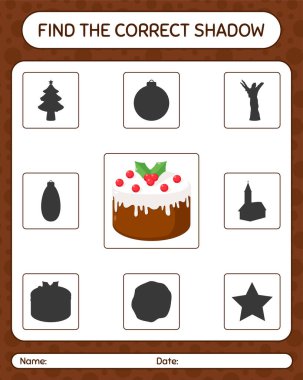 Noel pastası ile doğru gölgeler oyununu bul. Anaokulu öğrencilerinin çalışma listesi, çocukların faaliyet listesi.