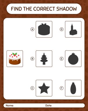 Noel pastası ile doğru gölgeler oyununu bul. Anaokulu öğrencilerinin çalışma listesi, çocukların faaliyet listesi.