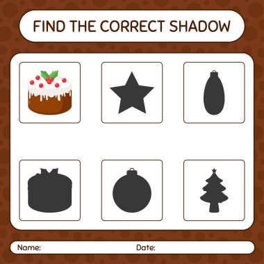 Noel pastası ile doğru gölgeler oyununu bul. Anaokulu öğrencilerinin çalışma listesi, çocukların faaliyet listesi.