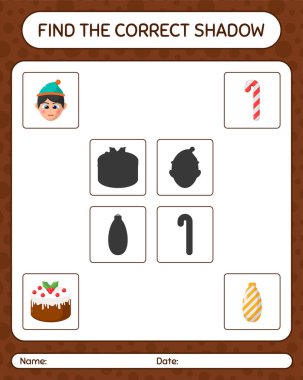 Noel ikonu ile doğru gölgeler oyununu bul. Anaokulu öğrencilerinin çalışma listesi, çocukların faaliyet listesi.