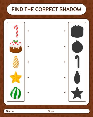 Noel ikonu ile doğru gölgeler oyununu bul. Anaokulu öğrencilerinin çalışma listesi, çocukların faaliyet listesi.