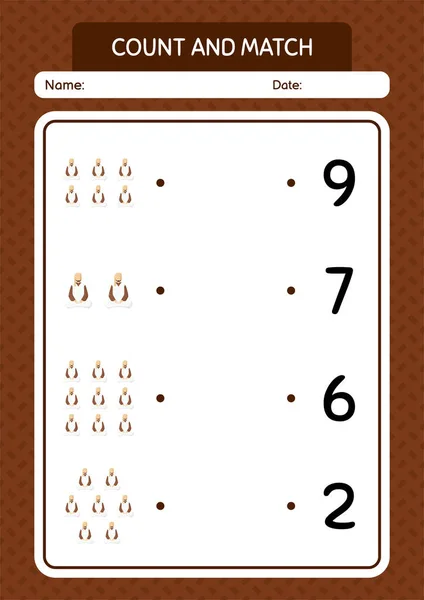 Count Match Game Arabian Worksheet Preschool Kids Kids Activity Sheet — Stock Vector