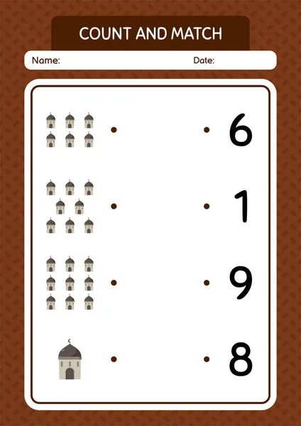 Počítejte Zápas Hra Mešitou Pracovní List Pro Děti Předškolního Věku — Stockový vektor