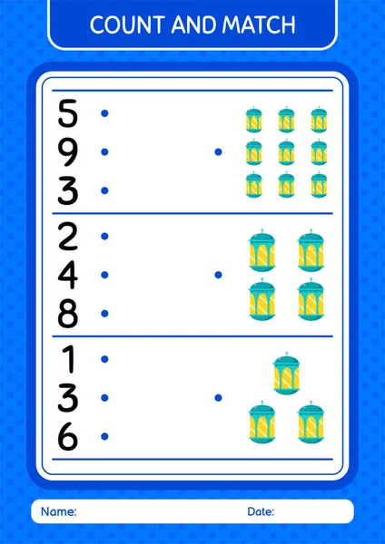 Compter Match Jeu Avec Lanterne Arabe Feuille Travail Pour Enfants — Image vectorielle