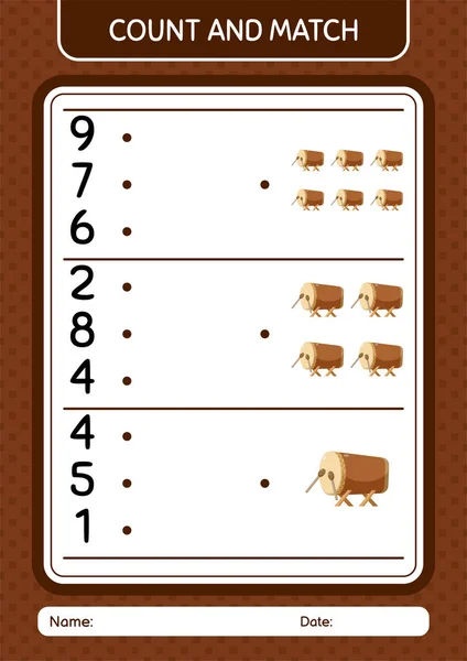 Počítejte Zápas Hra Bedug Buben Pracovní List Pro Děti Předškolního — Stockový vektor