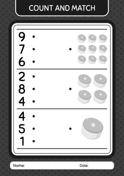 キャップでゲームをカウントし 一致させます 就学前の子供のためのワークシート子供の活動シート — ストックベクタ