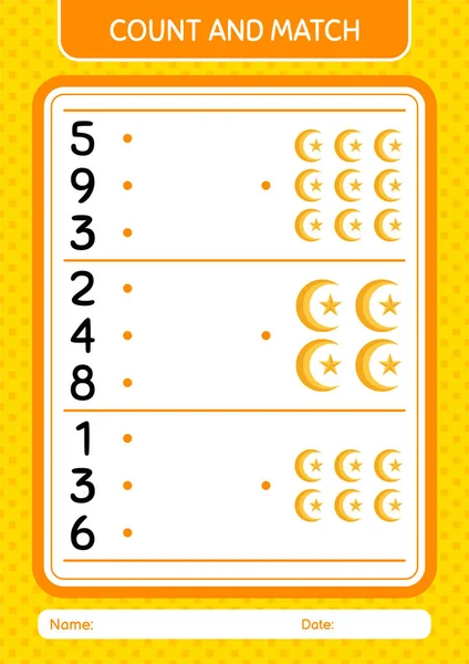 Count Match Game Moon Star Worksheet Preschool Kids Kids Activity — Stock Vector