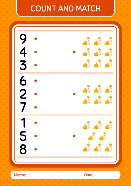 Count Match Game Mosque Worksheet Preschool Kids Kids Activity Sheet — Stock Vector