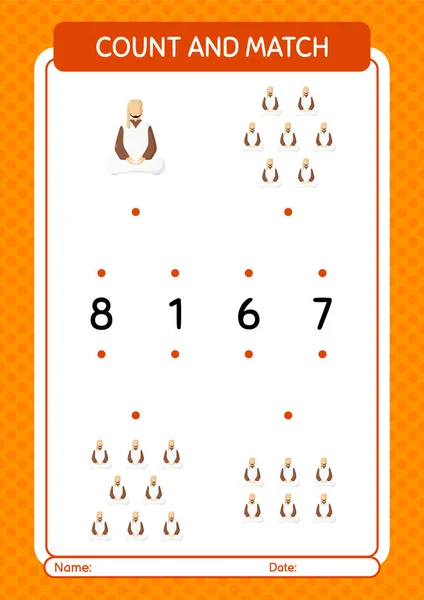 Contar Combinar Jogo Com Árabe Planilha Para Crianças Pré Escolares —  Vetores de Stock