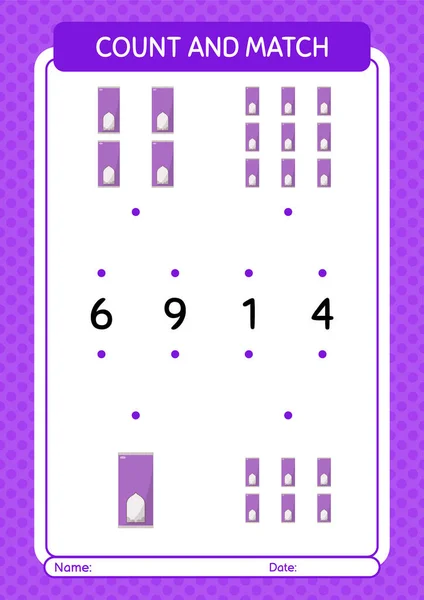 Contar Combinar Jogo Com Tapete Oração Planilha Para Crianças Pré —  Vetores de Stock
