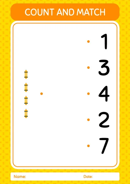 Tel Match Spel Met Arabische Lantaarn Werkblad Voor Kleuters Activiteitenblad — Stockvector