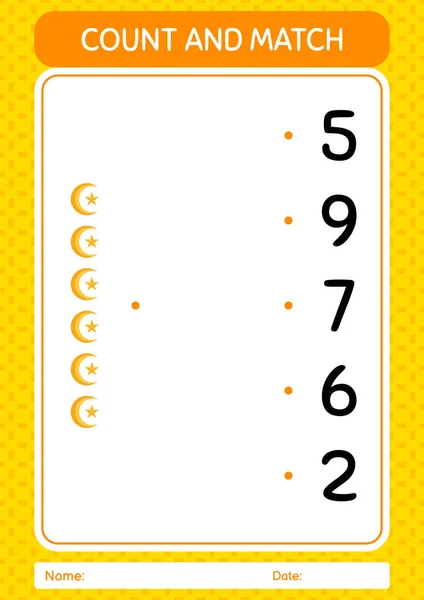 月と星とゲームをカウントし 一致させます 就学前の子供のためのワークシート子供の活動シート — ストックベクタ
