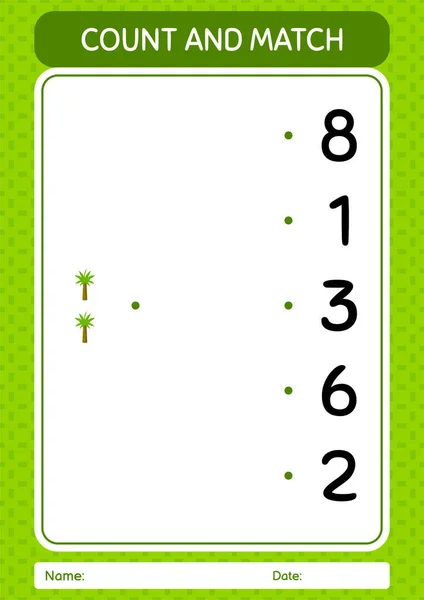 Tel Match Spel Met Palmboom Werkblad Voor Kleuters Activiteitenblad Voor — Stockvector