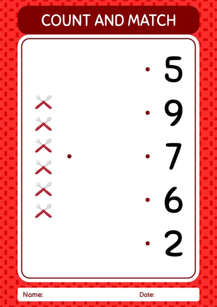 Tel Match Spel Met Lepel Vork Werkblad Voor Kleuters Activiteitenblad — Stockvector