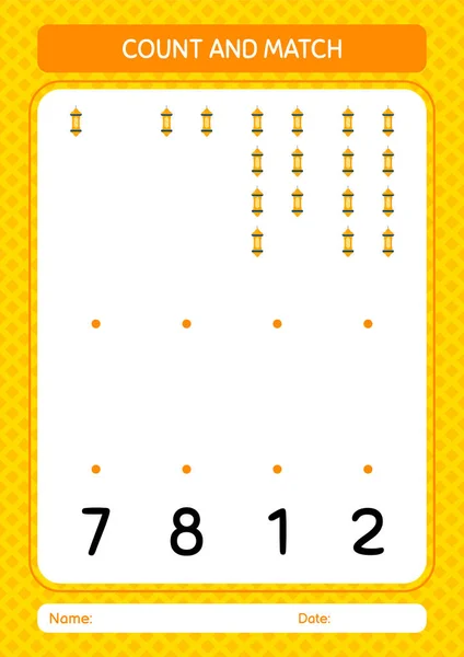 Räkna Och Matcha Spel Med Arabiska Lykta Kalkylblad För Förskolebarn — Stock vektor