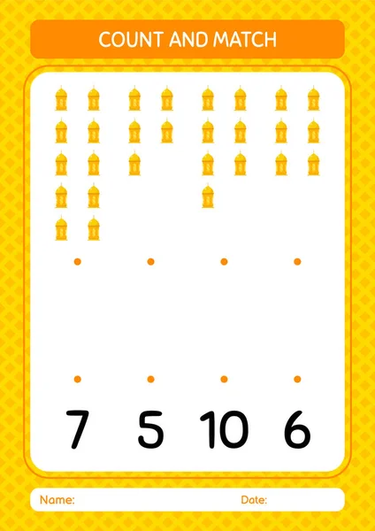 Tel Match Spel Met Arabische Lantaarn Werkblad Voor Kleuters Activiteitenblad — Stockvector