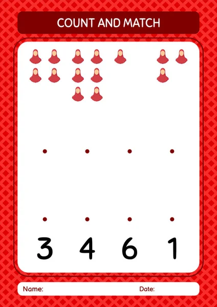Räkna Och Matcha Spel Med Kvinnlig Muslim Kalkylblad För Förskolebarn — Stock vektor