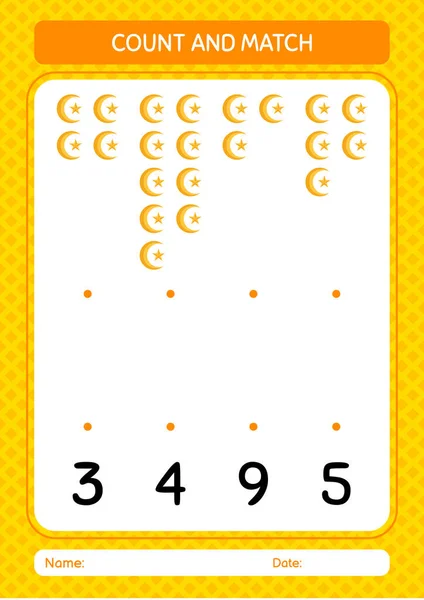 Contar Combinar Jogo Com Lua Estrela Planilha Para Crianças Pré —  Vetores de Stock