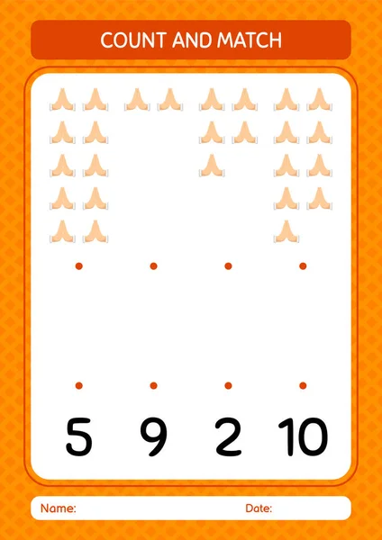 Count Match Game Praying Worksheet Preschool Kids Kids Activity Sheet — Stock Vector