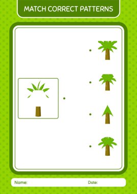 Palmiye ağacı ile eşleştirme oyunu. Anaokulu öğrencilerinin çalışma listesi, çocukların faaliyet listesi.