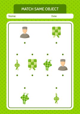 Aynı nesne oyunu ramazan simgesi ile eşleştir. Anaokulu öğrencilerinin çalışma listesi, çocukların faaliyet listesi.