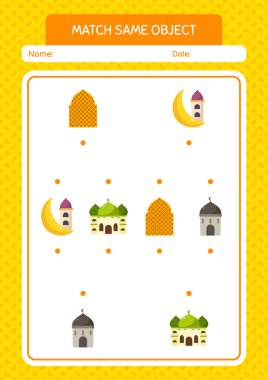 Aynı nesne oyunu ramazan simgesi ile eşleştir. Anaokulu öğrencilerinin çalışma listesi, çocukların faaliyet listesi.