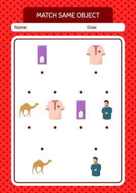 Aynı nesne oyunu ramazan simgesi ile eşleştir. Anaokulu öğrencilerinin çalışma listesi, çocukların faaliyet listesi.