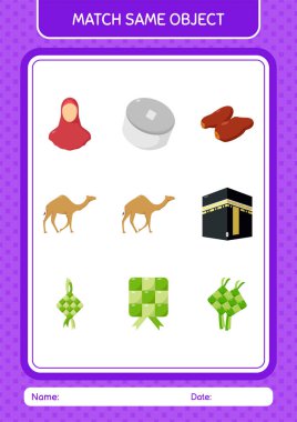 Aynı nesne oyunu ramazan simgesi ile eşleştir. Anaokulu öğrencilerinin çalışma listesi, çocukların faaliyet listesi.