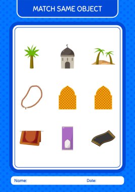 Aynı nesne oyunu ramazan simgesi ile eşleştir. Anaokulu öğrencilerinin çalışma listesi, çocukların faaliyet listesi.