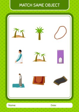 Aynı nesne oyunu ramazan simgesi ile eşleştir. Anaokulu öğrencilerinin çalışma listesi, çocukların faaliyet listesi.