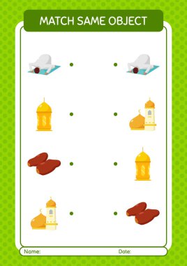 Aynı nesne oyunu ramazan simgesi ile eşleştir. Anaokulu öğrencilerinin çalışma listesi, çocukların faaliyet listesi.