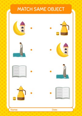 Aynı nesne oyunu ramazan simgesi ile eşleştir. Anaokulu öğrencilerinin çalışma listesi, çocukların faaliyet listesi.