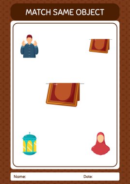 Aynı nesne oyunu ramazan simgesi ile eşleştir. Anaokulu öğrencilerinin çalışma listesi, çocukların faaliyet listesi.